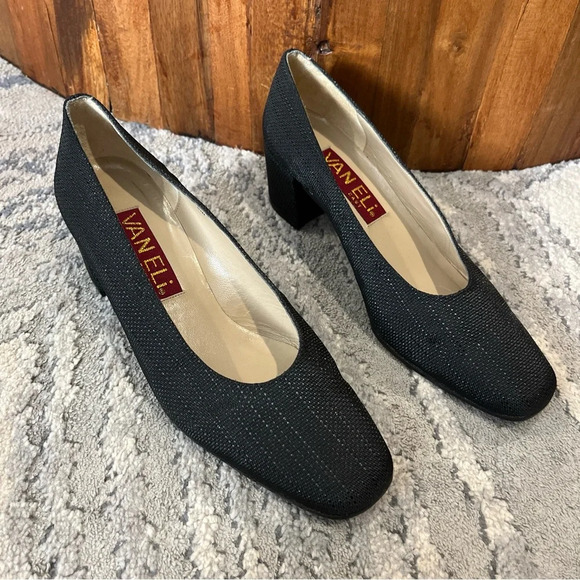 Vaneli Vero Cuoio Black Woven Block Heel Pumps Size 8.5 - Picture 1 of 7